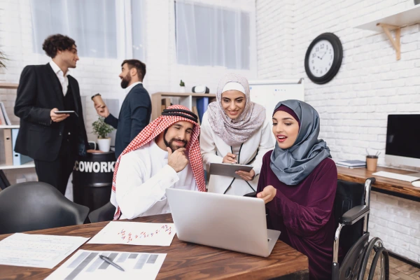 disabled-girl-muslims-informal-office-meeting